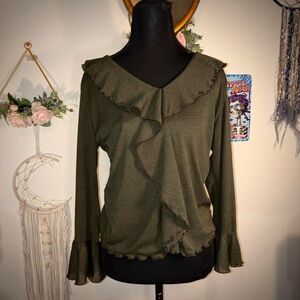 Classic Dark Green Tie-Front Top Brand: New York & Company Medium